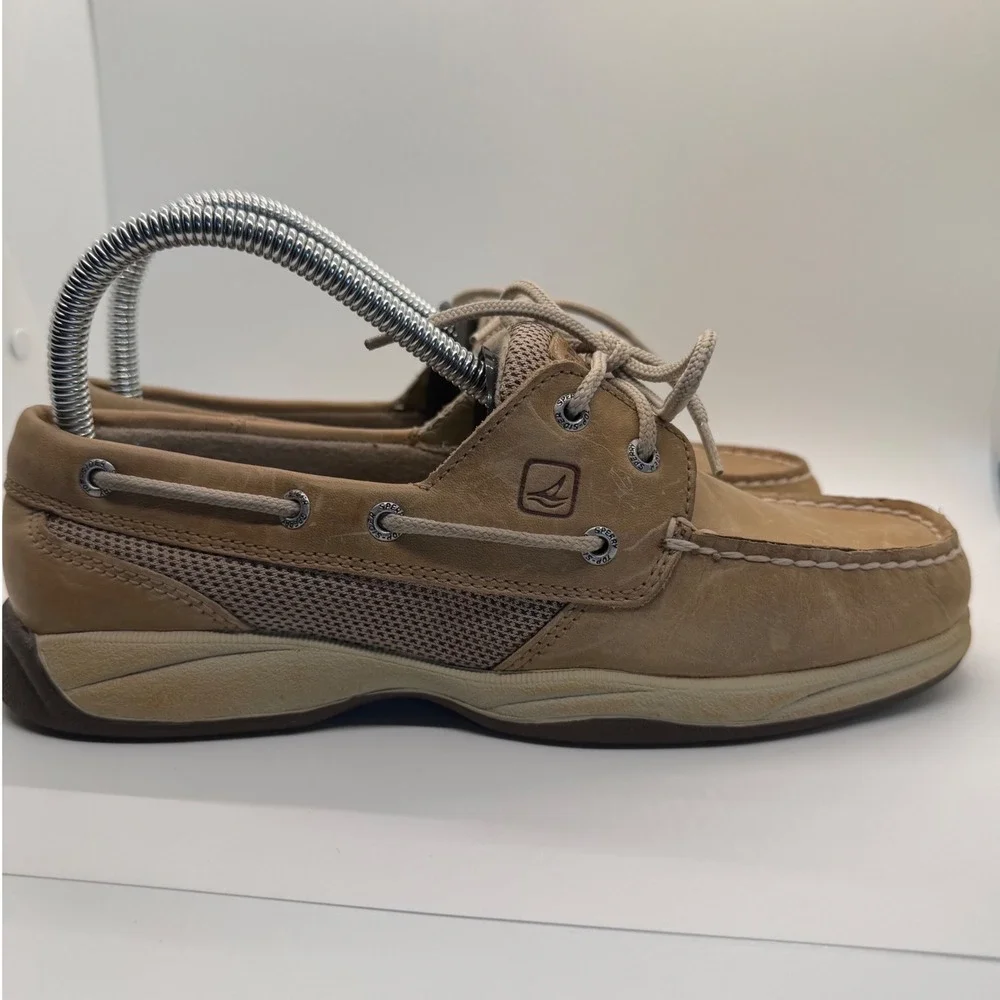 Sperry Top-Sider Bluefish Womens 7.5 M Tan Leather Mesh Boat Shoes 9774829